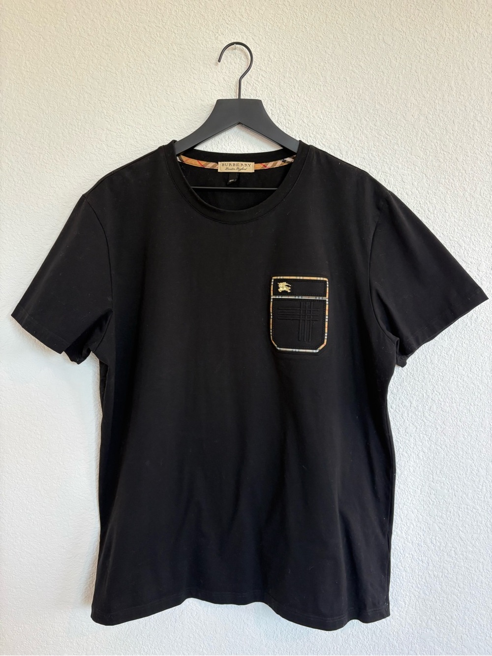 Men’s Burberry Black Short-Sleeve Pocket Tee with Contrast Trim - Men’s Size 4XL